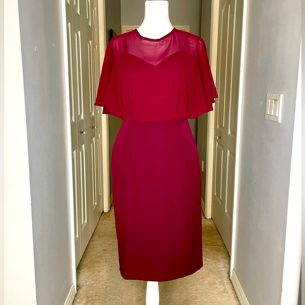 NWT Lian Yi Fang burgundy formal fancy cocktail dress short sleeved size women